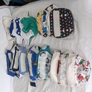 3 all in one diapers, 13 pocket covers (XS, S